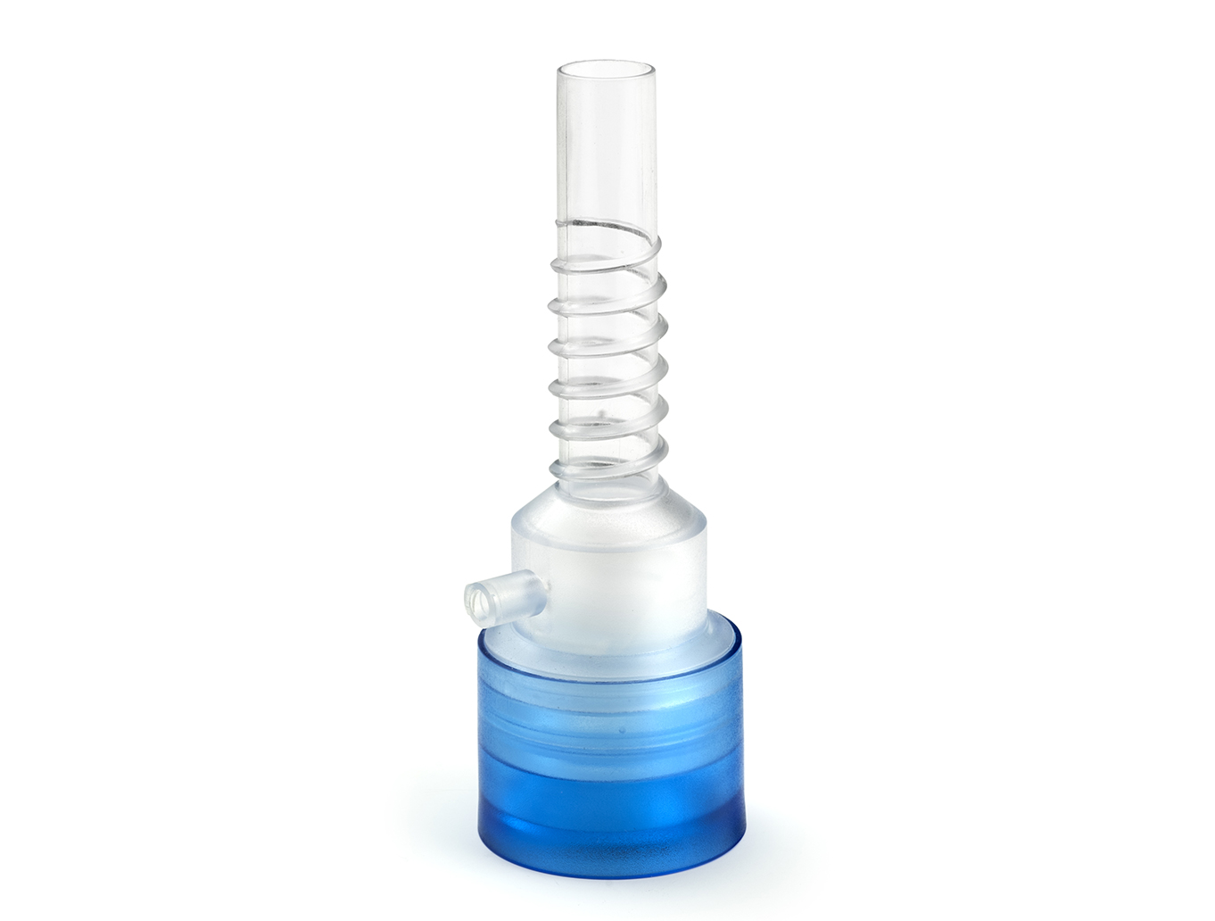 injection medicale service precis plastique injection Composant plastique pour dispositif médical : tube souple sur embase bleue