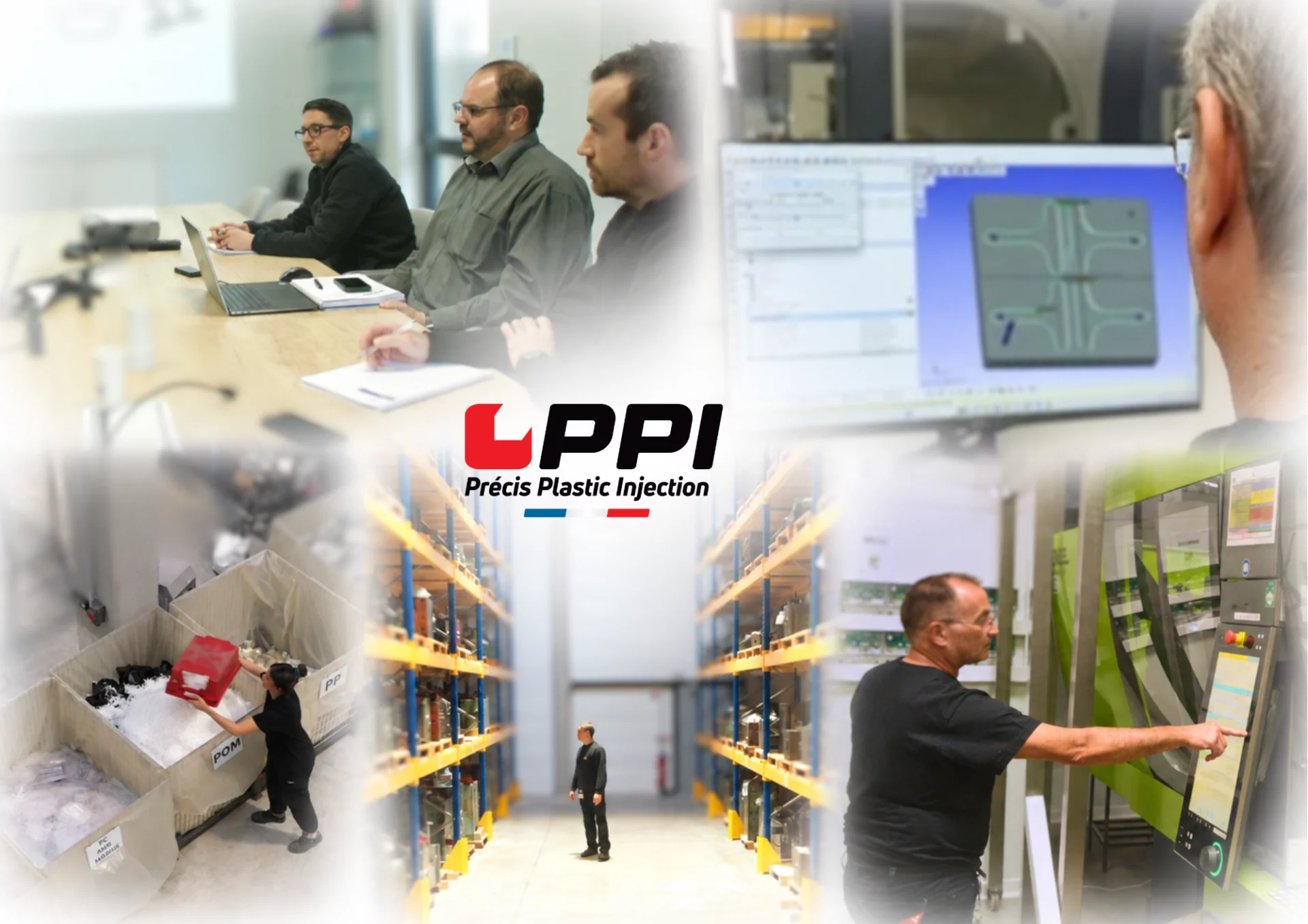 Activité générale Équipes et ateliers de PPI à Orléat : injection plastique, contrôle et assemblage